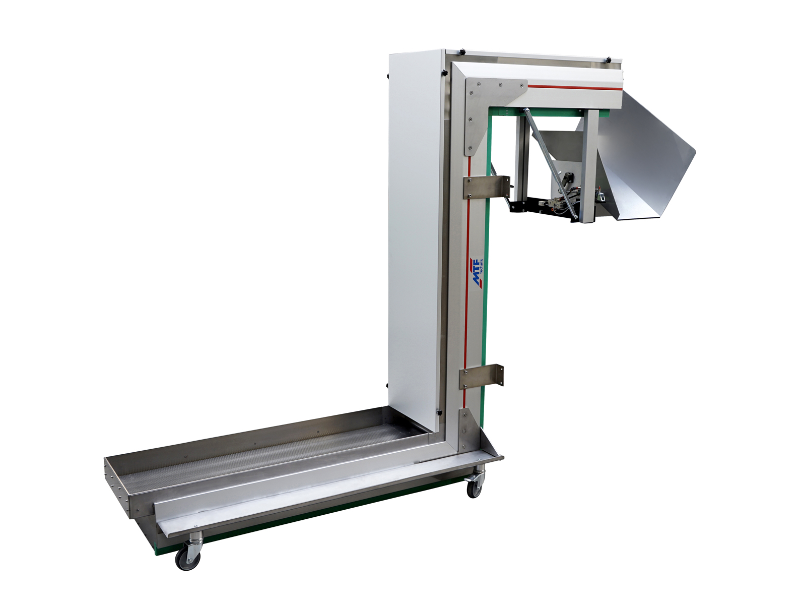 Magnetförderband ZMF Sonder 90° mit Ausfallrutsche und fahrbarem Untergestell